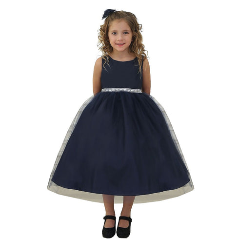 Big Girls Navy Rhinestone Tulle Junior Bridesmaid Dress 8-12 - SophiasStyle.com